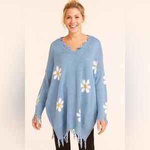 Just Polly Sky Blue Daisy Sweater Size Medium